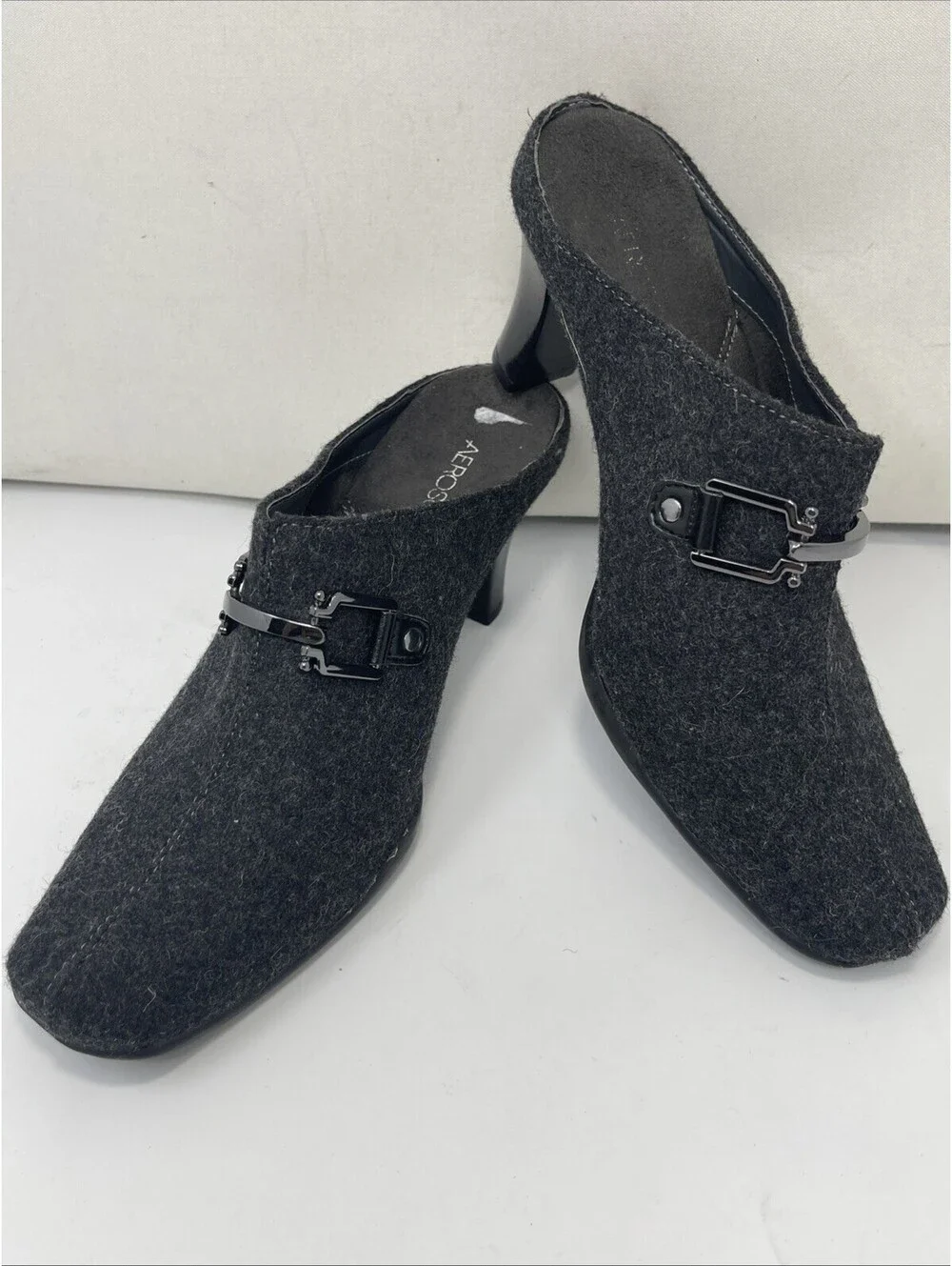 Aerosoles Sandals Womens 7.5M Cinsitive Mules Black Fabric Casual Heeled Slip On